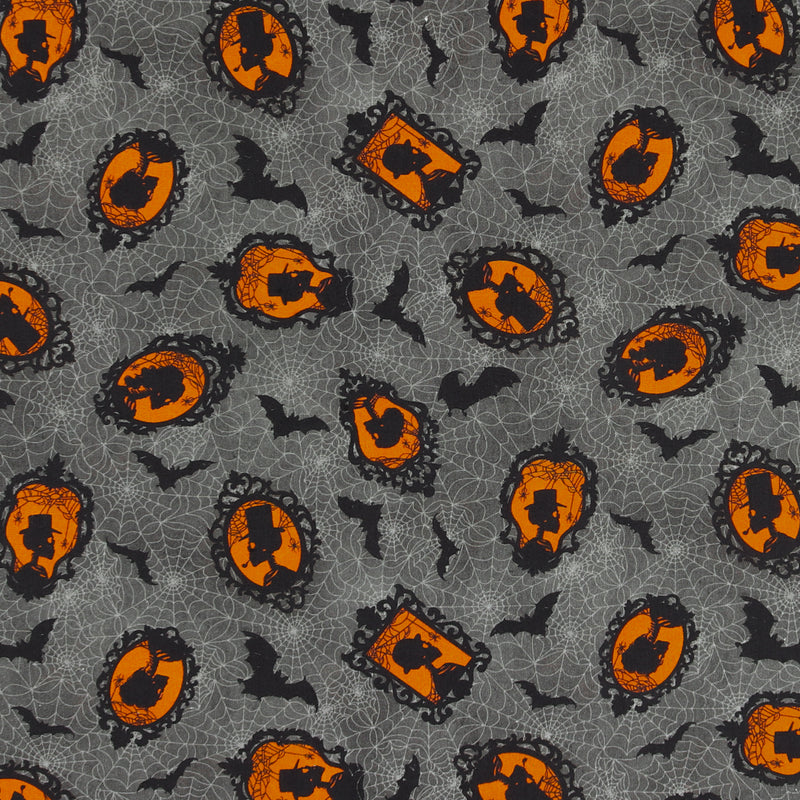 Coton imprimé - Halloween hantée - 008 - Charbon