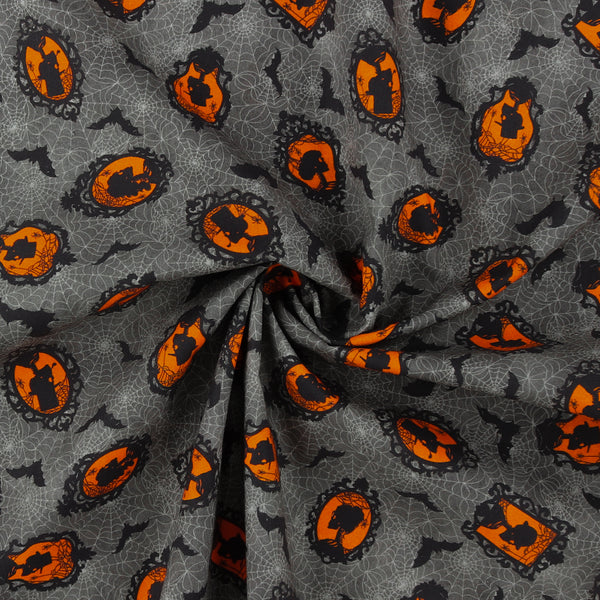 Coton imprimé - Halloween hantée - 008 - Charbon