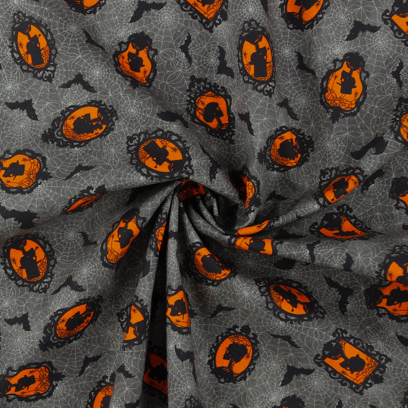 Coton imprimé - Halloween hantée - 008 - Charbon