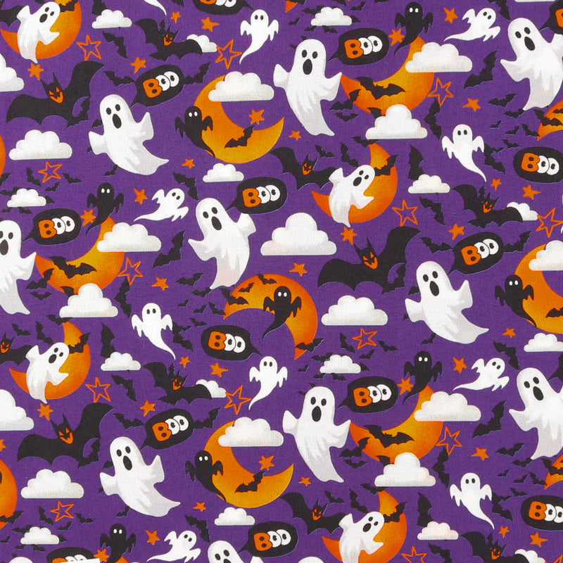 Coton imprimé - Halloween hantée - 009 - Mauve