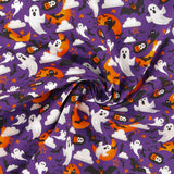 Coton imprimé - Halloween hantée - 009 - Mauve