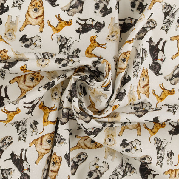 Printed Cotton - Dogs N Cats - 003 - White