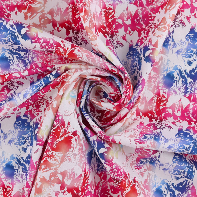 Coton Imprimé - Chiens et Chats - 006 - Rose