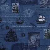 Printed Cotton - Sailing Away - 002 - Navy