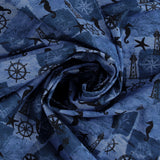 Printed Cotton - Sailing Away - 004 - Navy