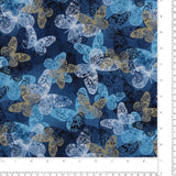 Printed Cotton - Golden Butterfly - 002 - Navy