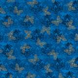 Coton imprimé - Papillon doré - 003 - Bleu