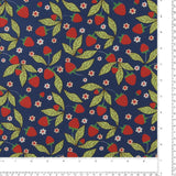 Coton imprimé - Champs de fraises - 004 - Marine