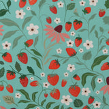Coton imprimé - Champs de fraises - 007 - Turquoise