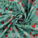 Coton imprimé - Champs de fraises - 007 - Turquoise