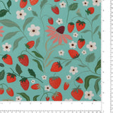 Coton imprimé - Champs de fraises - 007 - Turquoise