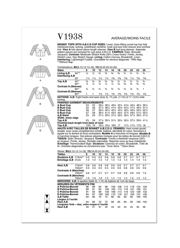 V1938 MISSES' TOPS (18-20-22-24-26)