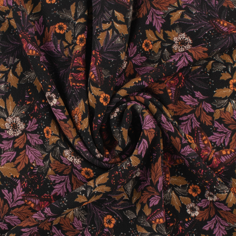 Crêpe imprimé - ROTTERDAM - 006 - Noir et Mauve