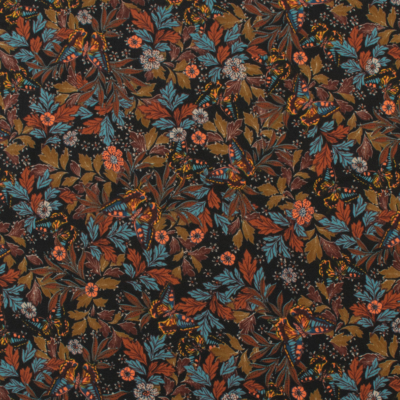 Printed Crepe - ROTTERDAM - 007 - Black & Teal