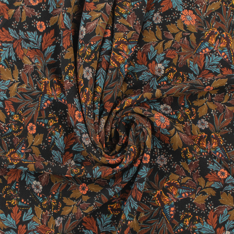 Printed Crepe - ROTTERDAM - 007 - Black & Teal