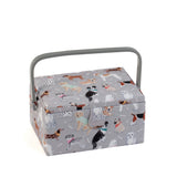 Medium Sewing Basket - Grey Dogs