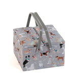 Grand panier de couture à 2 poignées  motif chiens gris