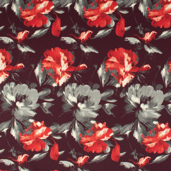 Crêpe scuba imprimé - NORA - 006 - Prune