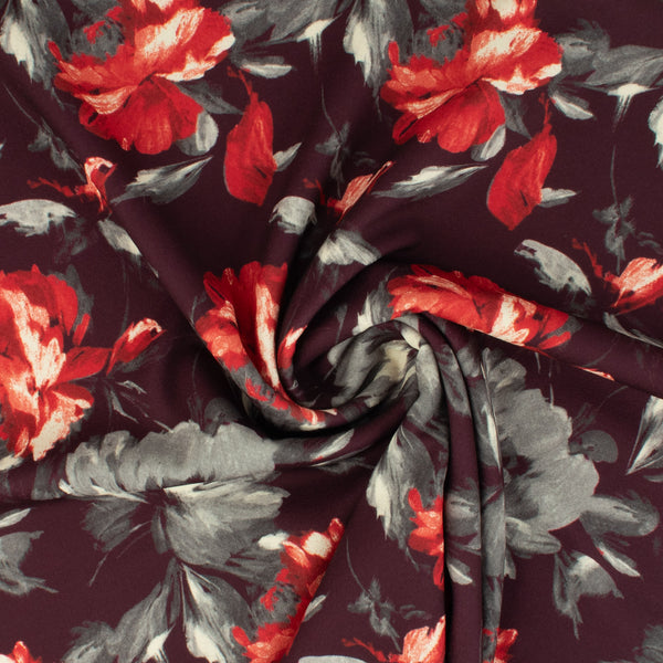 Crêpe scuba imprimé - NORA - 006 - Prune