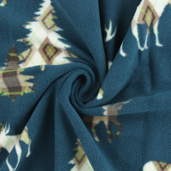 Mountain Fleece Prints - Forest Animal Arggyle - 019 - Teal