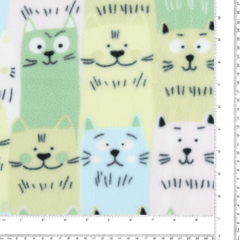 Mountain Fleece Prints - Lots of Cats - 022 - Green