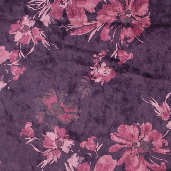 Velours extensible imprimé - SOIRÉE - 001 - Aubergine