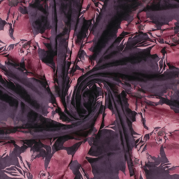 Velours extensible imprimé - SOIRÉE - 001 - Aubergine