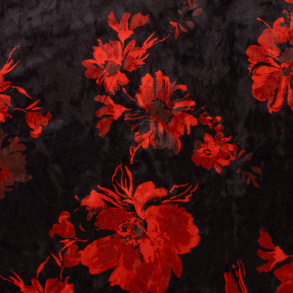 Stretch Velvet Print - SOIREE - 004 - Red
