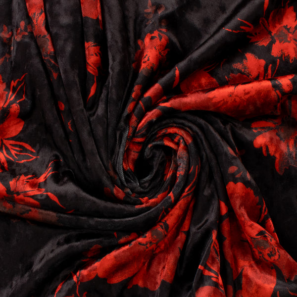 Stretch Velvet Print - SOIREE - 004 - Red