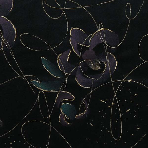 Stretch Velvet Print - SOIREE - 005 - Gold & Eggplant