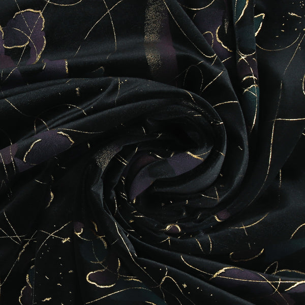 Stretch Velvet Print - SOIREE - 005 - Gold & Eggplant
