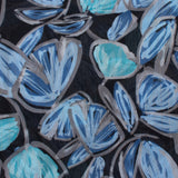 Chiffon avec Imprimé métallique - CANNES - 001 - Abstrait Floral - Bleu