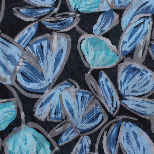 Chiffon with Metallic Print - CANNES - 001 - Floral Abstract - Blue