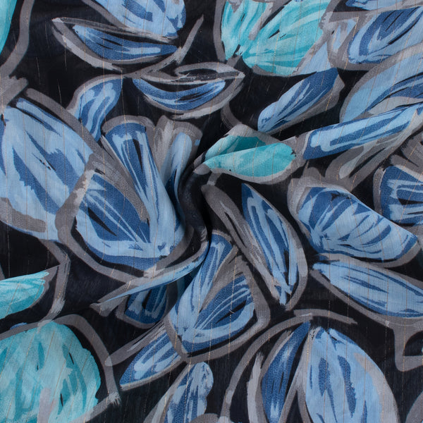 Chiffon with Metallic Print - CANNES - 001 - Floral Abstract - Blue