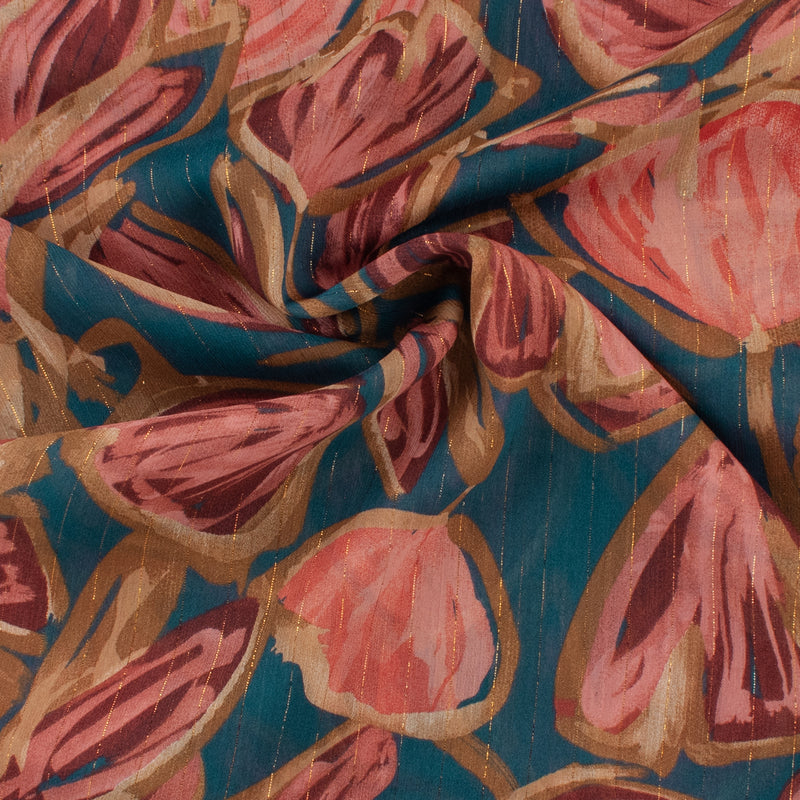 Chiffon avec Imprimé métallique - CANNES - 002 - Abstrait Floral - Vin