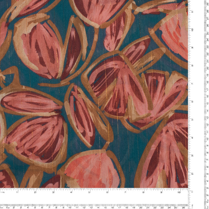 Chiffon avec Imprimé métallique - CANNES - 002 - Abstrait Floral - Vin