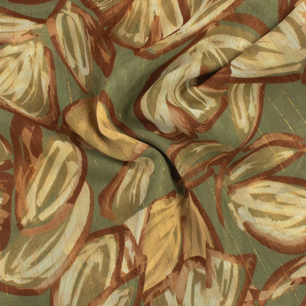 Chiffon with Metallic Print - CANNES - 003 - Floral Abstract - Buff