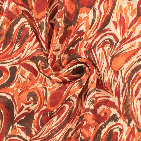 Chiffon with Metallic Print - CANNES - 010 - Paisley - Burnt Orange