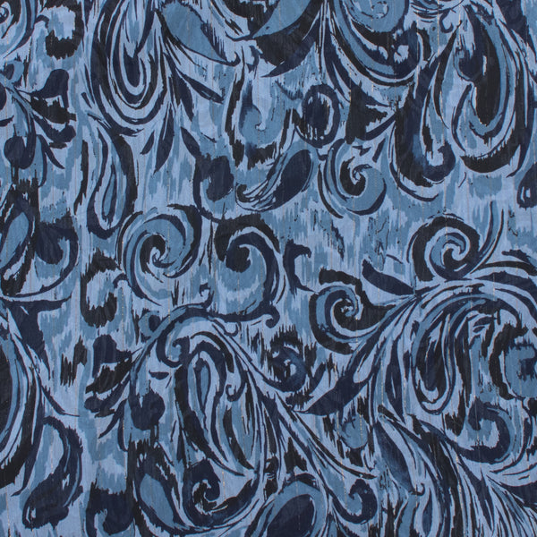 Chiffon with Metallic Print - CANNES - 011 - Paisley - Blue