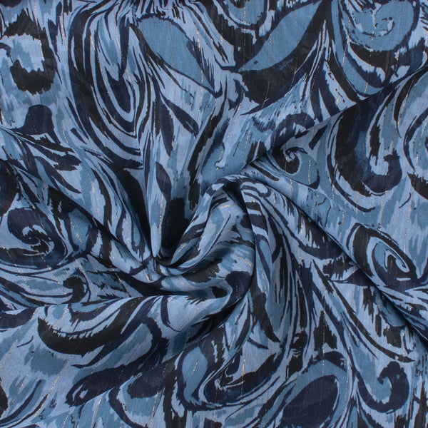 Chiffon with Metallic Print - CANNES - 011 - Paisley - Blue