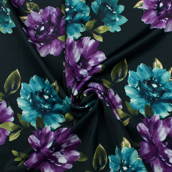 Printed Satin - NORA - 011 - Dark Teal
