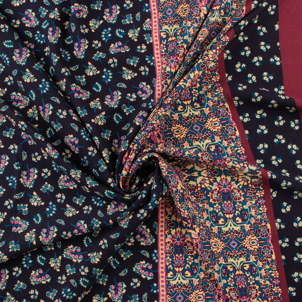 Challis de rayonne imprimé - NORA - 004 - Marine