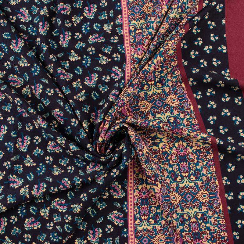 Challis de rayonne imprimé - NORA - 004 - Marine