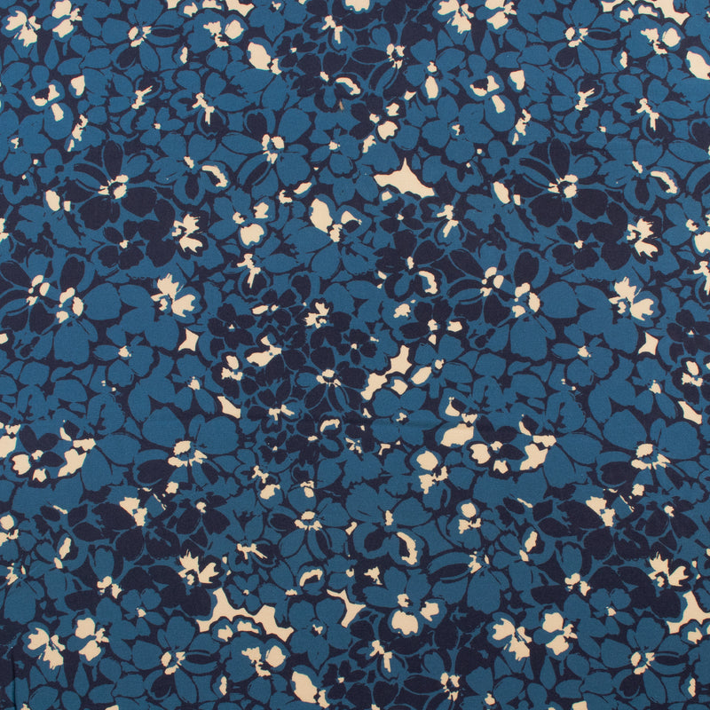 Challis de rayonne imprimé - NORA - 008 - Bleu