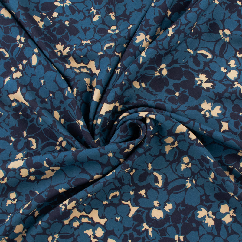 Challis de rayonne imprimé - NORA - 008 - Bleu