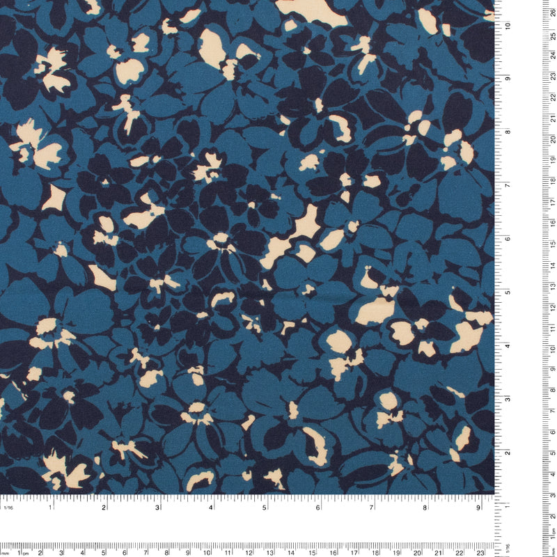 Challis de rayonne imprimé - NORA - 008 - Bleu