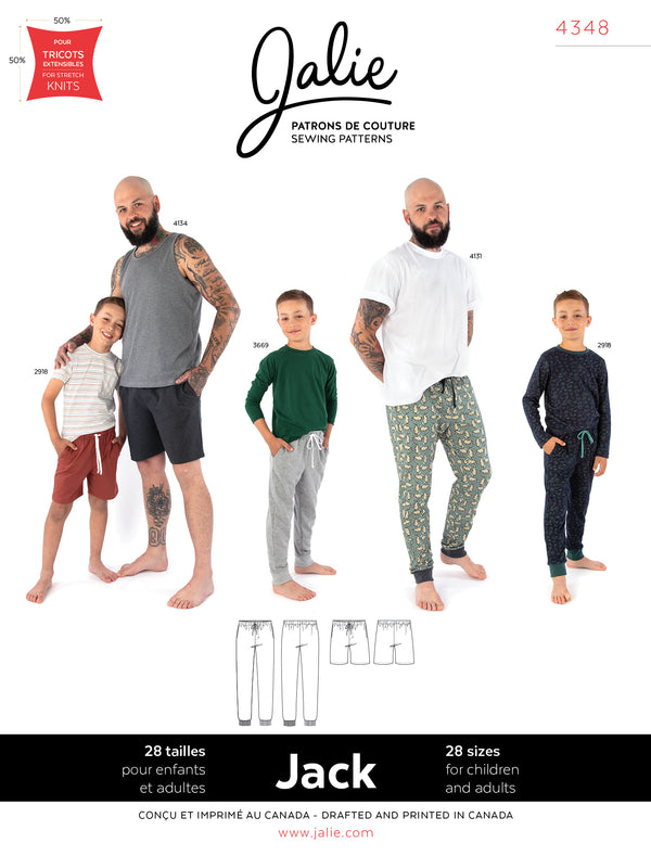 Jalie 4348 - JACK - Pull-on jersey lounge pants and shorts