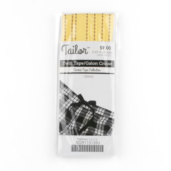 Twill Tape Stitched 15mm - Yellow