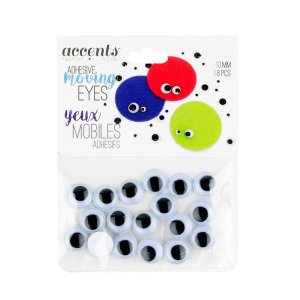 Moving Eyes - 10mm Adhesive Back (18 pcs/pkg)