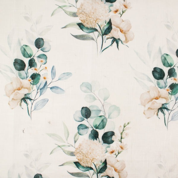 Tissu décor maison - Les Essentiels - Voile Imprimé - Bouquet - Blanc